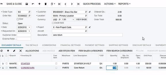 Core Return for MRO Aviation or Equipment