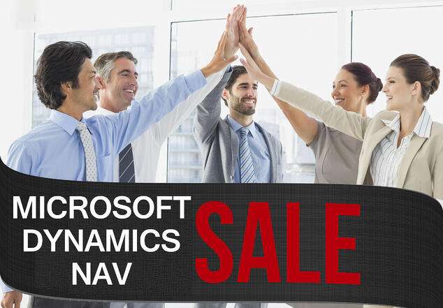 Business people celebrating Dynamics NAV is on sale